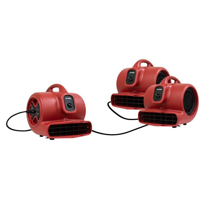 Xpower X-600A-Red 1/3 HP Air Mover w/ Built-In Power Outlets - Red