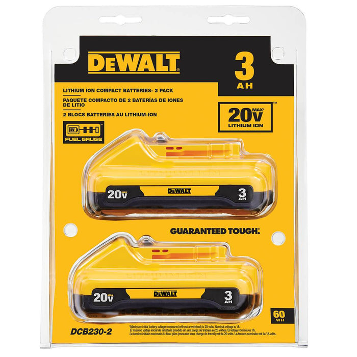 DeWALT DCB230-2 20V MAX 3Ah Compact Lithium Ion Battery Back - 2 Pk