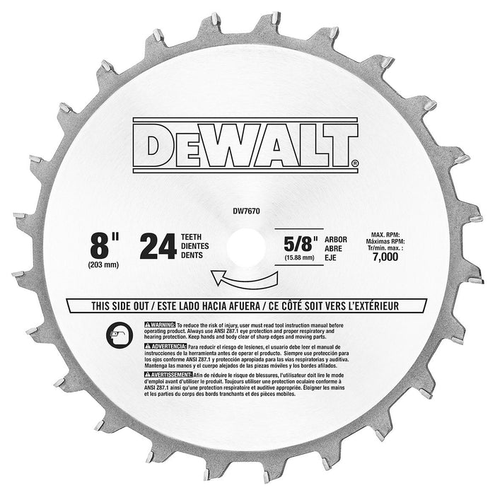 DeWALT DW7670 8" 24 Carbide Teeth Stacked Dado Set