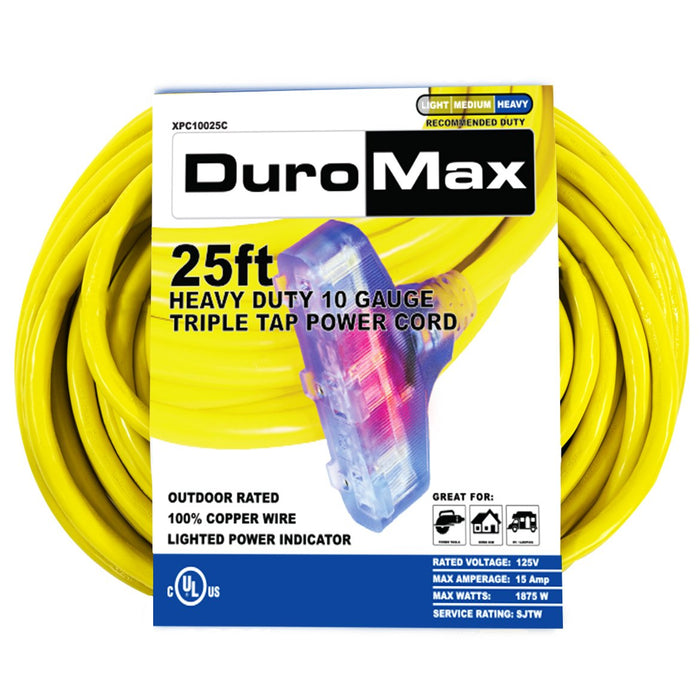 DuroMax XPC10025C 25-Foot 10 Gauge Triple Tap Extension Power Cord