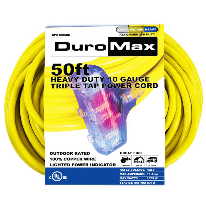 DuroMax XPC10050C 50-Foot 10 Gauge Triple Tap Extension Power Cord