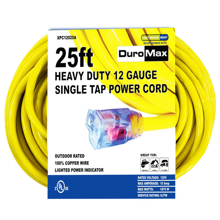 DuroMax XPC12025A 25 Foot 12 Gauge Single Tap Extension Power Cord